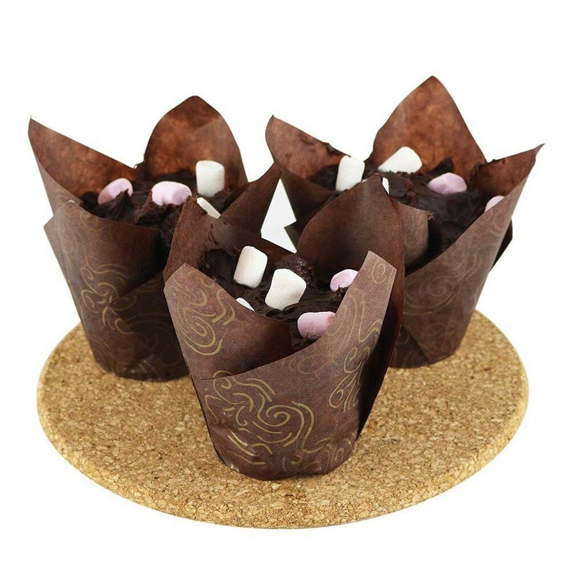 Aulufft 200 Pcs Tulip Cupcake Liners, 3oz Grease-Proof Cupcake Wrappers Golden Brown Printed Muffin Liners Baking Cups for Birthday, Wedding, Party - Image 1